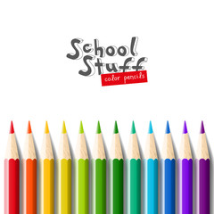 Color pencils isolated on white background.Close up. School equipment for painting and art. Vector realistic illustration.