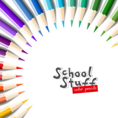 Color pencils isolated on white background.Close up. School equipment for painting and art. Vector realistic illustration.