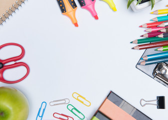 educationschool supplies on white background ready for your