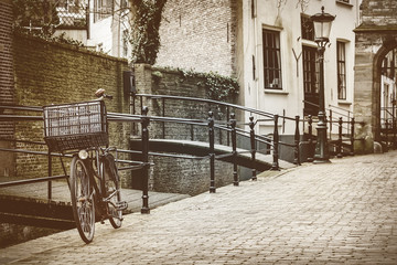 Retro styled image of the Dutch city of Gouda
