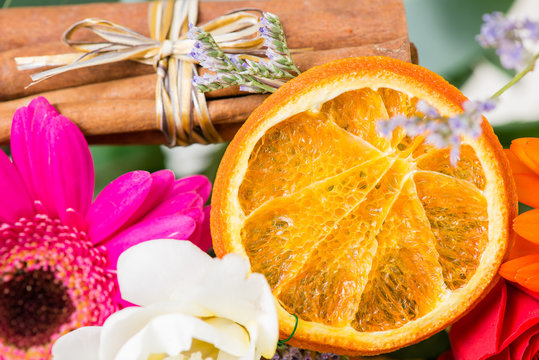 Closeup Slices Of Orange, Decoration Flower Bouquets, Floral Bac