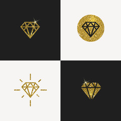Set of Glitter gold diamond emblems. Vector illustration. - obrazy, fototapety, plakaty
