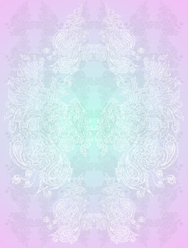 Pattern of birds and feathers on soft pink background. Luxury st