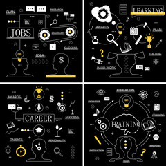 Flat Design Icons On Black Background-Vector Illustration,Graphic Design.For Web, Websites, Print Materials, Apps. Thin Line Concept