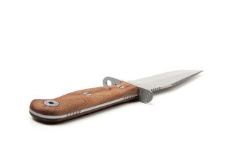 hunting knife with wooden handle, isolated