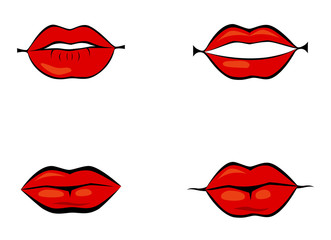 Red lips set, cartoon flat style vector illustration
