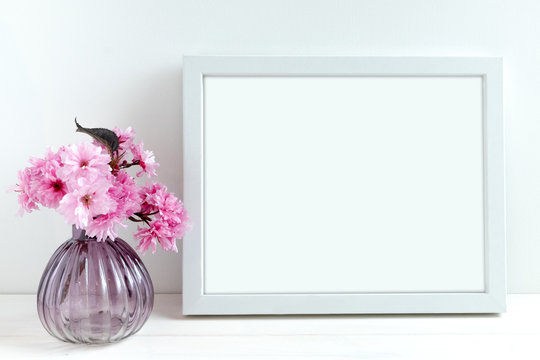 Pink Blossom styled stock photography with white frame for your own business message, promotion, headline, or design, great for social media, small businesses and lifestyle bloggers