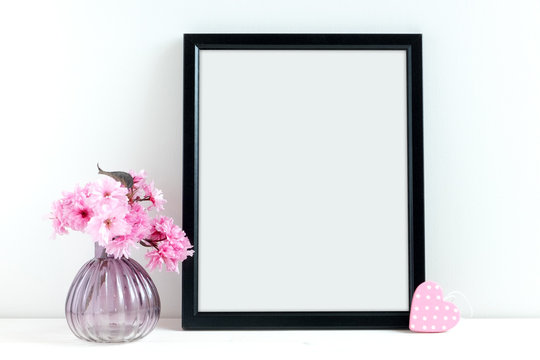 Pink Blossom styled stock photography with black frame for your own business message, promotion, headline, or design, great for lifestyle bloggers, social media and small businesses