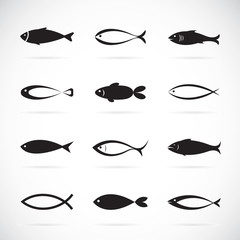 Naklejka premium Set of vector fish icons on white background, Vector fish icons