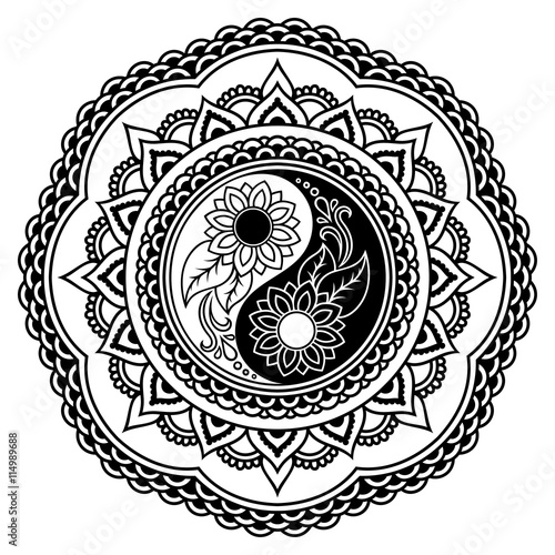 Download "Vector henna tatoo mandala. Yin-yang decorative symbol ...