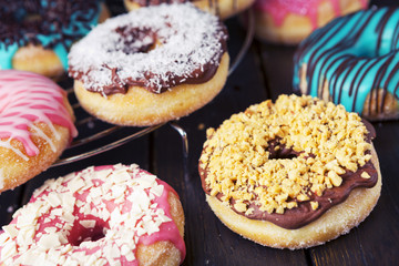 Fresh homemade donuts with various toppings