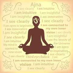 Meditating woman. Ajna chakra affirmation.