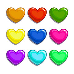 Cute cartoon colorful hearts set