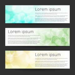 Banners set with colorful bokeh on black background. Vector banners template
