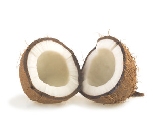 coconut cut in half on white background