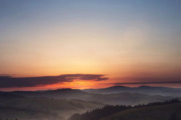 Fototapeta na wymiar Sunrise In Carpathian Mountain (Borzava, Ukraine 2016)