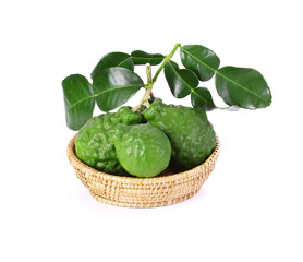 Bergamot fruit in basket on a white background