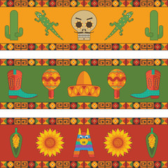 mexican banner decorations vector calavera lizard cactus pinata maraca chili clipart with border frames