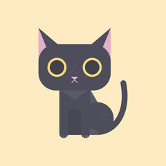 Cute black cat in flat style