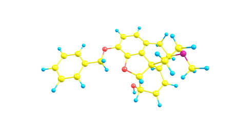 Benzylmorphine molecular structure isolated on white