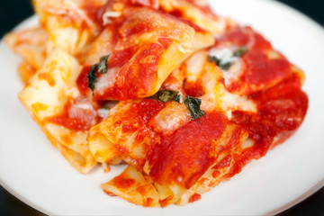 Baked pasta with tomato and mozzarella