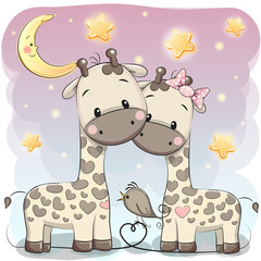 Naklejka premium Two cute giraffes