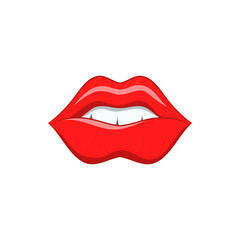 Red lips icon in cartoon style on a white background