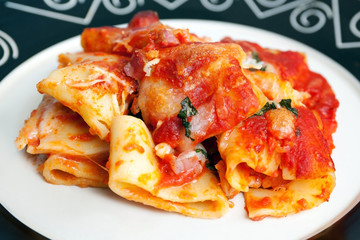 Baked pasta with tomato and mozzarella