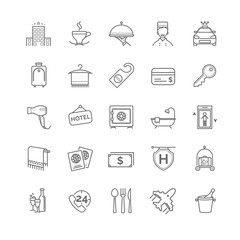 hotel icons set, vector thin line