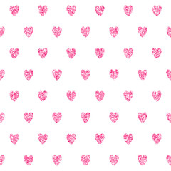 Romantic vector seamless pattern with sparkling pink hearts. Tender background perfect for fabric and textile design and wrapping paper.