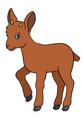 Cartoon animals. Little cute baby ibex smiles.