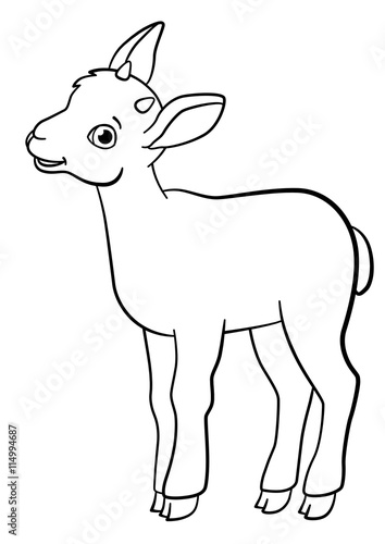 "Coloring pages. Little cute baby ibex smiles." Stock image and royalty