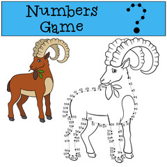 Educational game: Numbers game with contour. Cute ibex.