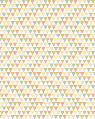 Geometric composition formed by triangles in color white, green, pink, light pink, light brown and yellow.