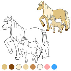 Coloring page. Color me: horse. Mother horse with foal.
