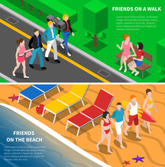 Friends Outdoor 2 Isometric Banners Composition 