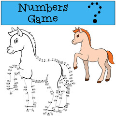 Educational games: Numbers game with contour. Little cute foal.