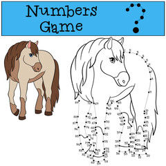 Educational games: Numbers game with contour. Cute horse.