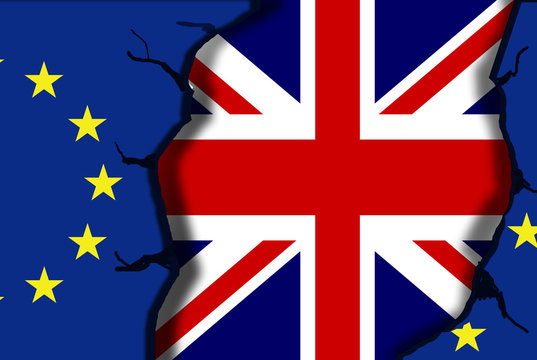 United Kingdom leaving Europe Union Brexit referendum two flags concept
