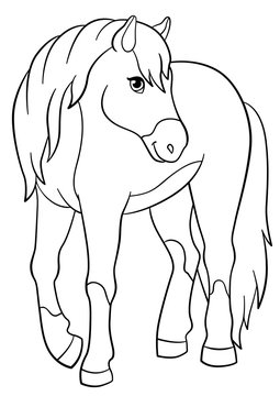 Fototapeta Coloring pages. Farm animals. Cute horse.