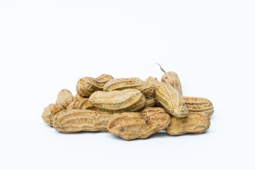Boiled peanuts on a white background.