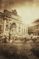 Toned vintage sepia image of the Trevi Fountain