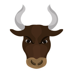 Angry bull face with big horns cartoon, vector illustration