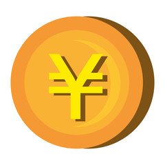 Gold coin icon over white background, vector illustration.
