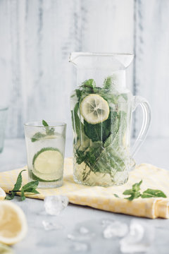 Fresh homemade lemonade with mint