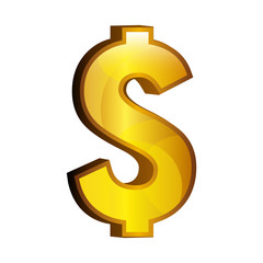 Golden money symbol isolated over white background, vector illustration.