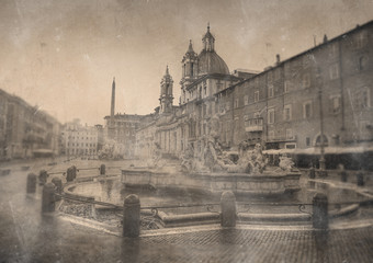 Aged vintage image of the Neptune Fountain, Rome