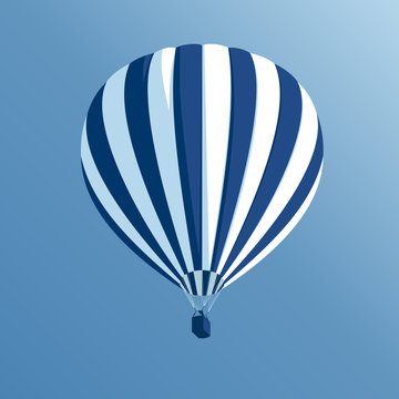 vector illustration of a striped hot air balloon in the blue sky bottom view