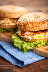Bagel with bacon and egg