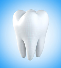 3D illustration of tooth with blue wireframe.